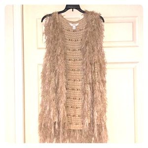 Sun & Shadow Crochet Faux Fur Vest, cream, small